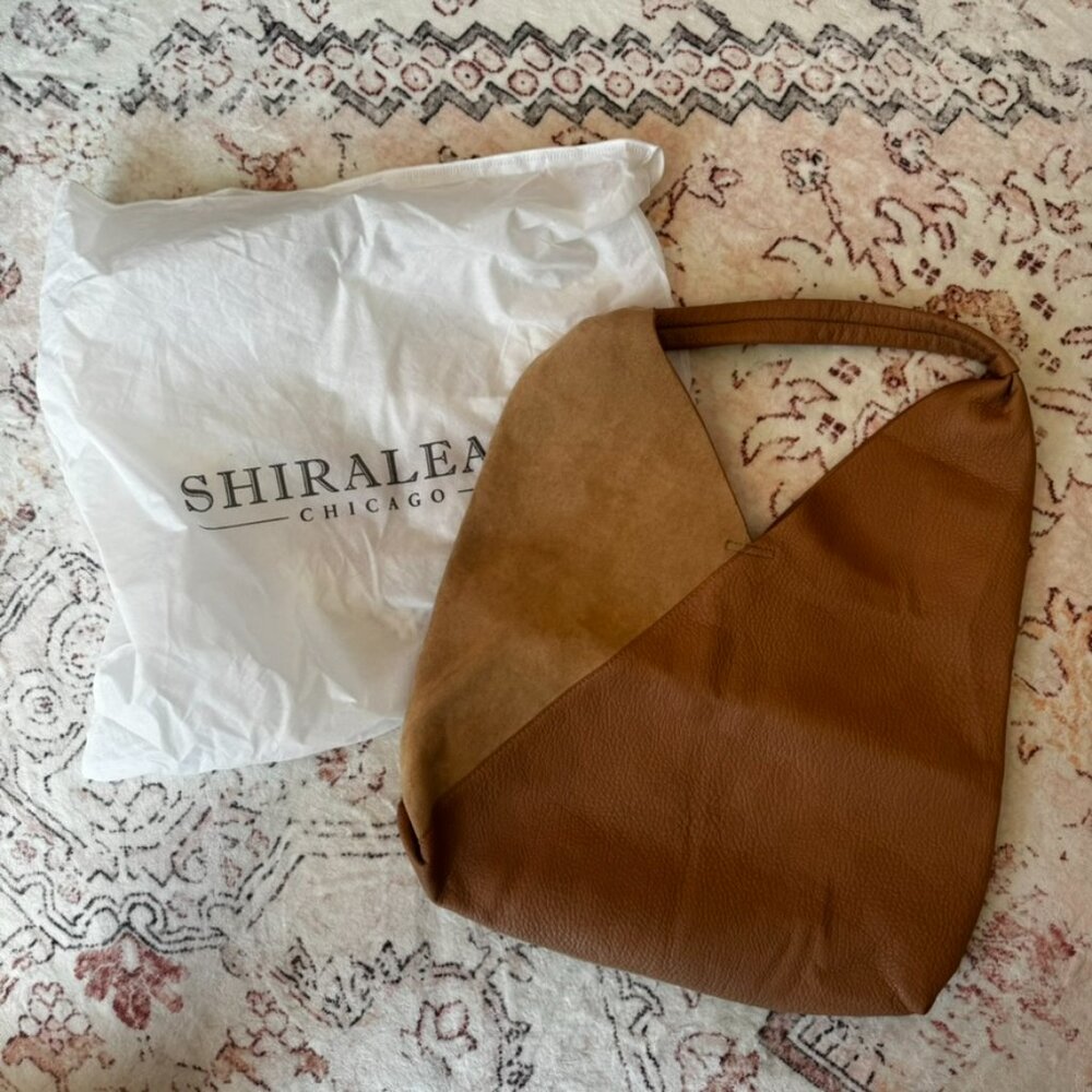 Shiraleah Chicago tan vegan leather and suede two toned hobo bag